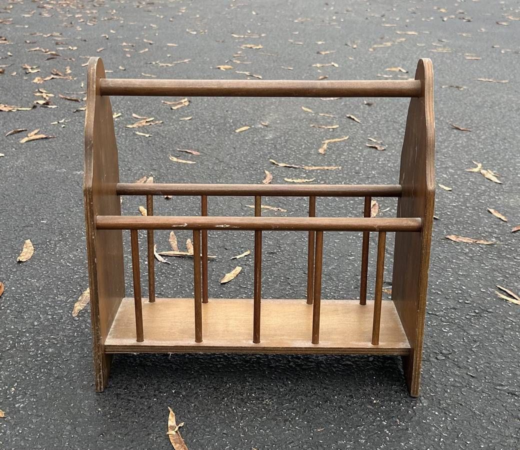 Antique Spindle Wood Magazine Holder Rack