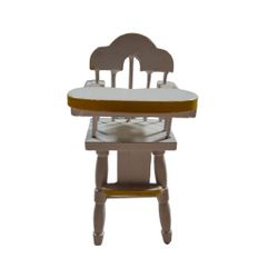 Vtg Miniature Doll House Wooden Baby High Chair w/ Liftable Tray White Yellow
