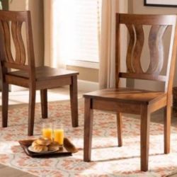 Set Of 2 Solid Wood Dining Chairs - Brown - NEW