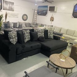 Black Comfortable Oversized Sectional 