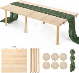 60" Folding Wooden Picnic Table for 6 w/ Table Runner & Placemats