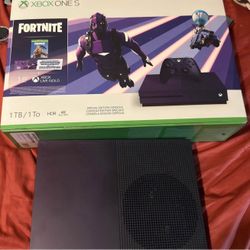 The Xbox One S Mint Limited Edition Fornite. Lack And Purple 
