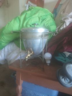 Vintage Silver Metal Beverage Dispenser with Spigot