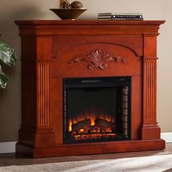 Brand New Mahogany MANTEL FIREPLACE HEATER TV STAND W REALISTIC FLAMES MULTI COLORS & SETTINGS BNIB NEVER USED 