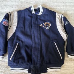 Rare authentic Reebok Onfield Los Angeles rams kids whool/leather jacket size 8 small, not Warner, Stafford, puka, Kupp, Adams, Donald