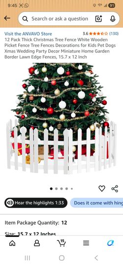 12 Pack Thick Christmas Tree Fence White Wooden Picket Fence Tree Fences Decorations for Kids Pet Dogs Xmas Weddina Partv Decor Miniature Home Garden
