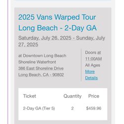 Van’s Warped Tour 2025 2-Day GA