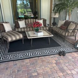 Aluminum Metal Sofa (5 piece), Love seat, Chair & Ottoman with Cushions Including Marble Table