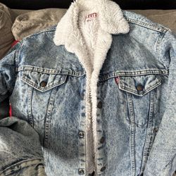 LEVI’S JACKET DENIM ACID WASH SHERPA LINED TRUCKER USA MADE LEVIS DENIM JACKET OBO