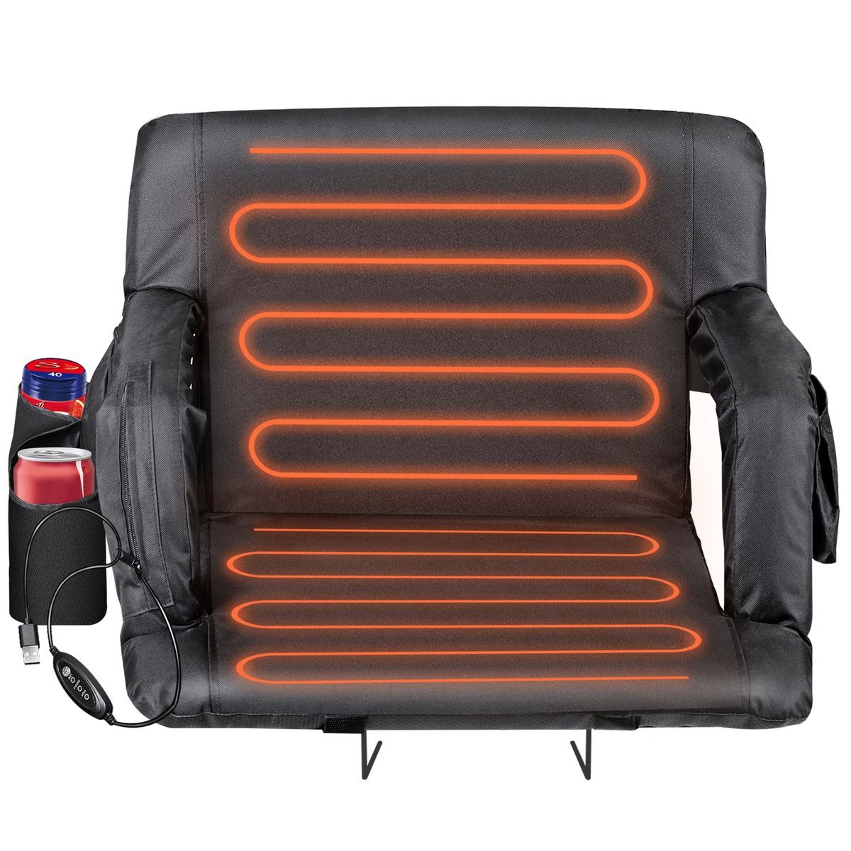 Foldable Heated Stadium Seats for Bleachers with Back Support and Wide Cushion