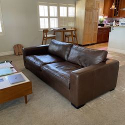 Stone & Beam Westview Brown Extra Deep Down-filled Real Leather Couch