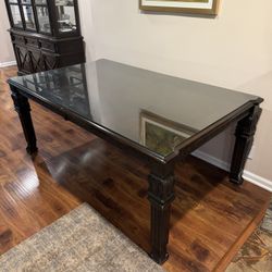 Dining Table With Custom Glass Top + 6 Chairs