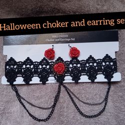 Halloween Choker and Roses Earring Set