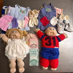 2 Vintage 1985 Cabbage Patch Kids Dolls With Adoption Papers & Original Clothes