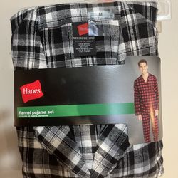 Hanes Medium Flannel Pajama Set Shirt And Pants