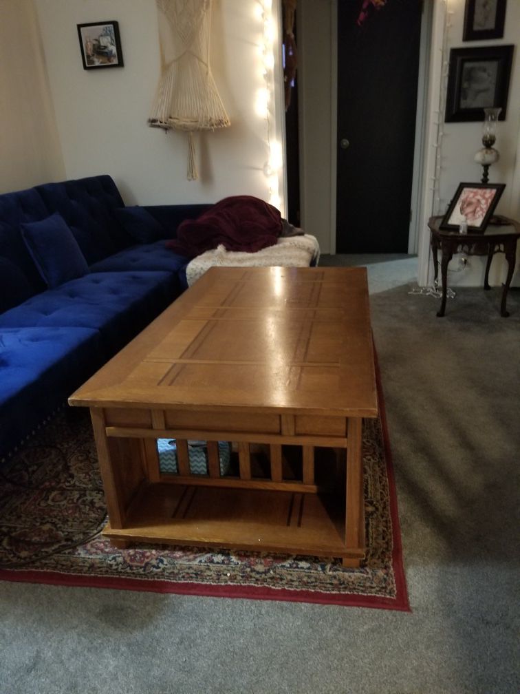 Lift top table w/ bookshelf ends $200 or best offer