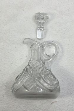 Vintage Hand Blown Into Mold Cruet & Stopper, Pressed Glass Handle