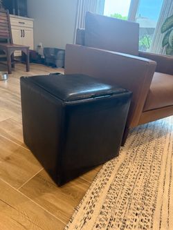 Black Faux Leather Cube Ottoman