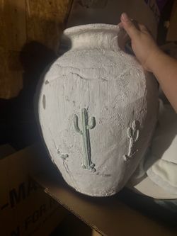 Large Textured Ceramic Vase with Cactus Design