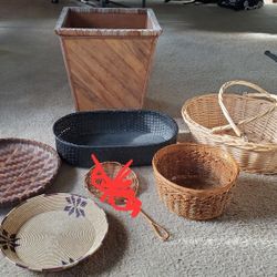 Wicker baskets & bamboo planter box (Prices vary & are seen in last pic)