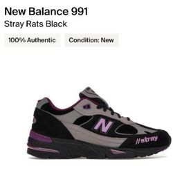 New Balance 991 Stray Rats Black Size 11