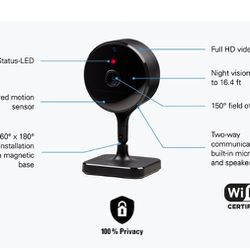 Eve Cam - Apple HomeKit Smart Home Secure Indoor Camera with Motion Sensor, Microphone, Speaker & Night Vision, App Compatibility, iPhone/iPad/Apple W