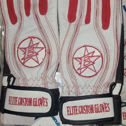 Brand New Elite Custom Baseball Batting Gloves Genuine Leather White Red Men Size Small, Medium, Large, XL