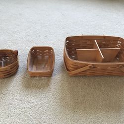 3 vintage Longerberger baskets with plastic inserts
