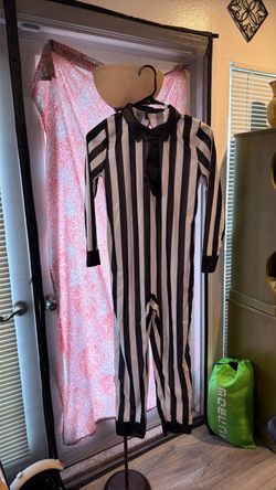 Black and White Striped Referee Costume Jumpsuit
