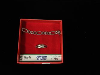 10K Figaro bracelet and White gold Ring jewelry Bundle