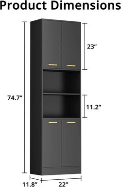🥨Cozy Castle Kitchen Pantry Cabinet, 75" Tall Wood Storage Cabinet with Doors and Shelves, 4 Doors Open Countertop Utility Hutch Cupboard for Dining 