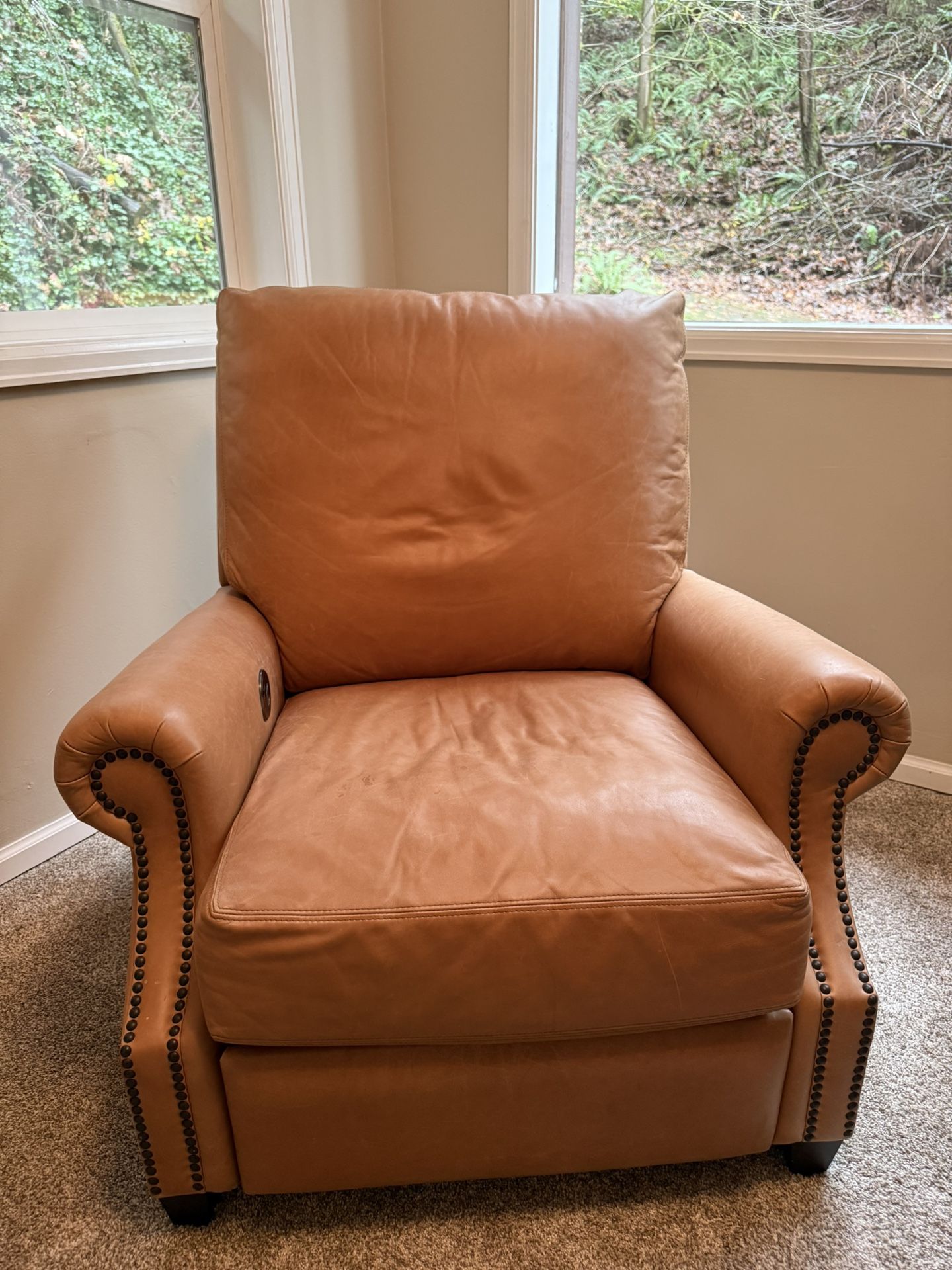 Pottery Barn James Roll Arm Leather Power Recliner