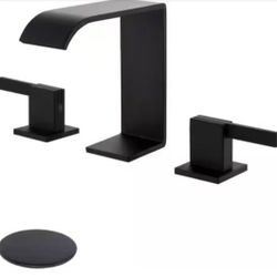 TRUSTMI 2-Handle 8 in. Waterfall Bathroom Sink Faucet, 3-Hole Widespread Bathroom Vanity Faucet with Drain Kit, Matte Black