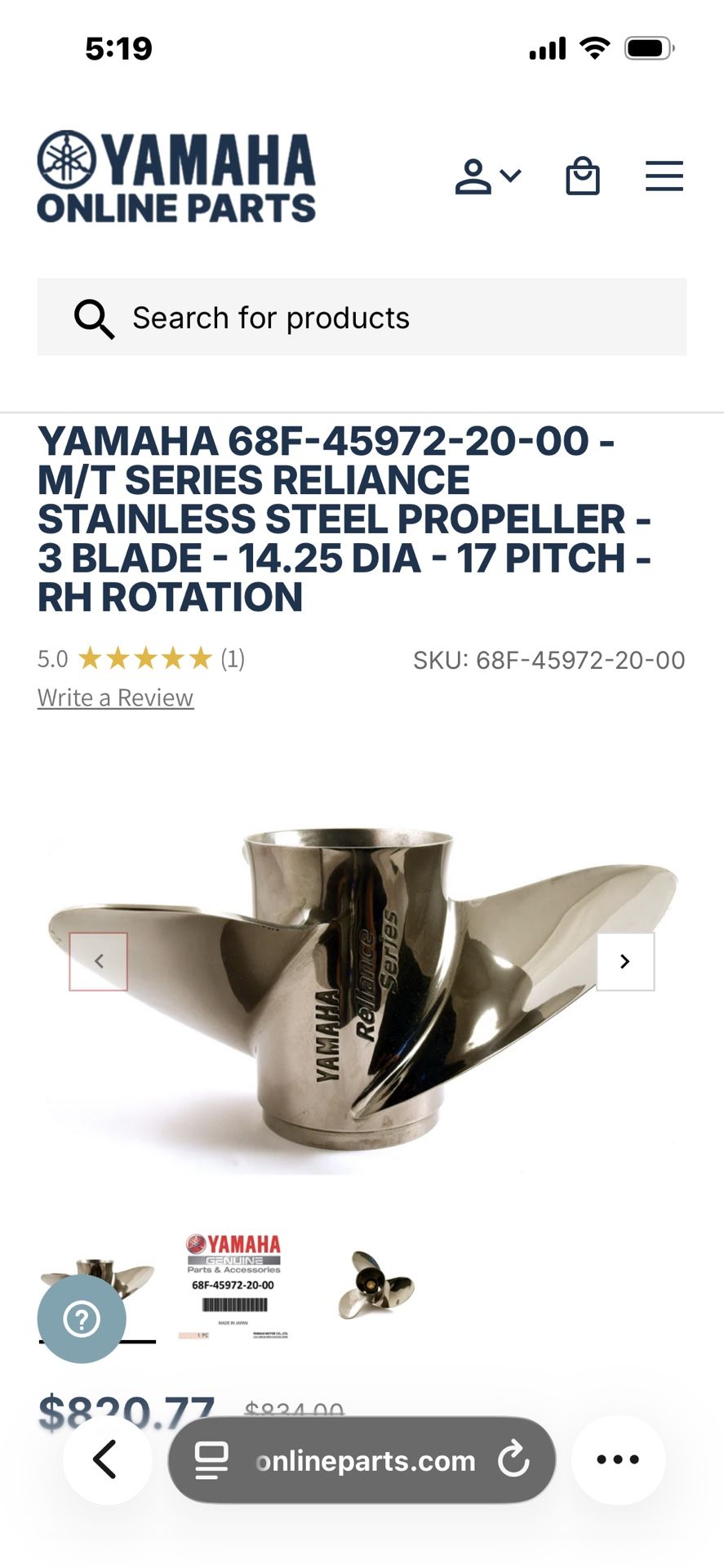 Pair Yamaha Reliance Series 14 1/4 X 17 for 150-300HP