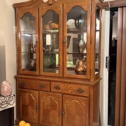 Vintage two-piece solid wood china cabinet