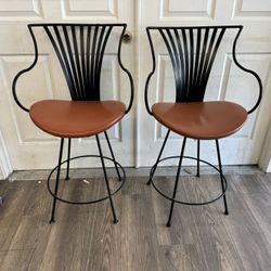 PAIR OF METAL SWIVEL BAR STOOLS + FREE DAMAGED CHAIR