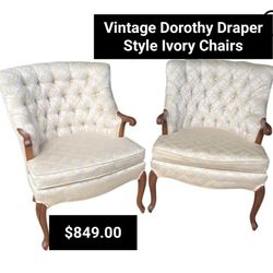 Vintage Dorothy Draper Style Ivory Chairs 