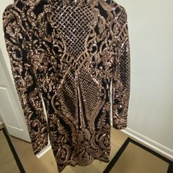 Black and gold sequence dress
