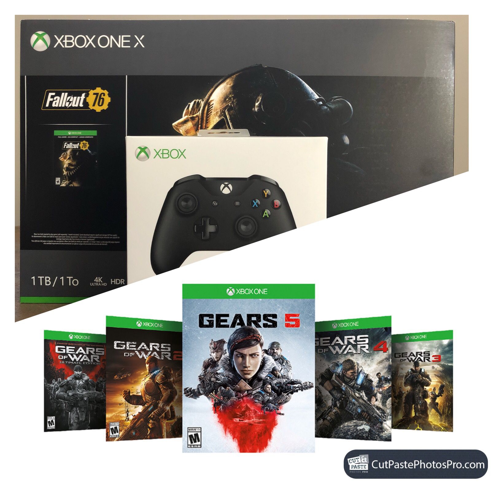GEARS OF WAR 5 ULTIMATE- XBOX ONE X BUNDLE - GEARS OF WAR 1 - 5, XBOX ONE X SYSTEM, 2 CONTROLLERS
