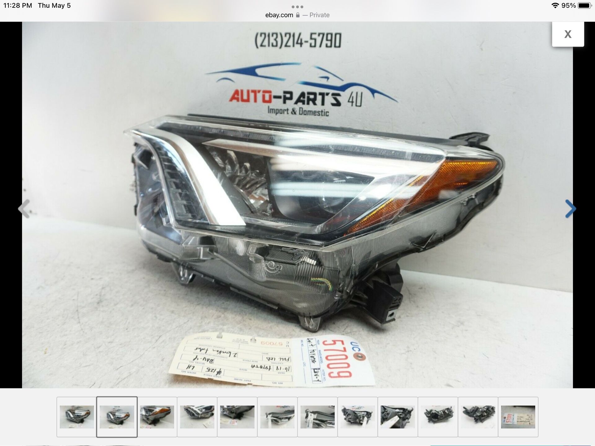 2 broken tabs 2016 - 2017  - 2018 TOYOTA RAV4 RAV-4 LH FULL LED HEADLIGHT OEM UC57009