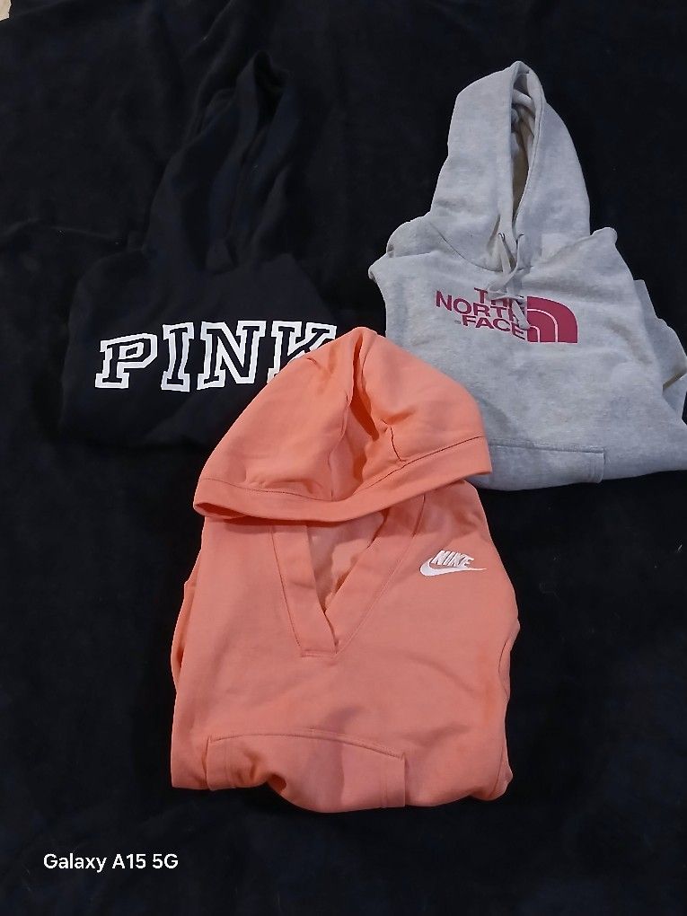 NIKE > THE  NORTH FACE > PINK
Women's Name Brand Hooded Sweatshirt Lot Of 3 Size Small All In Excellent Used Condition No Major Defects From A Non-Smo