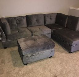 Sienna Silver Velvet Sectional with Ottoman /couch /Living room set