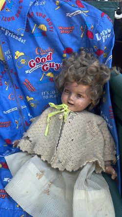 Halloween Vintage Antique Baby Doll with Curly Hair