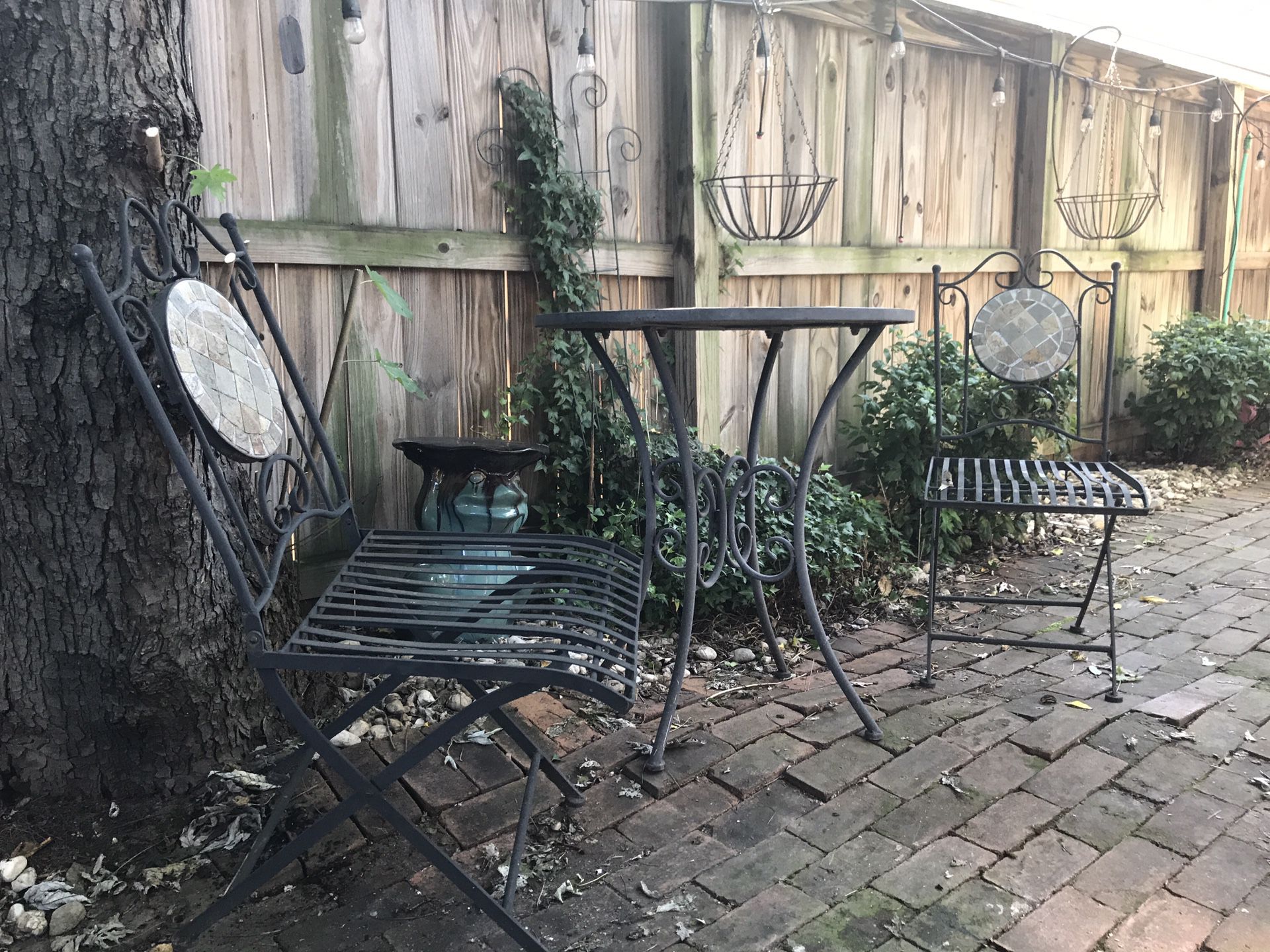 Beautiful Stone & Metal Bistro Table Set with Two Chairs - $75