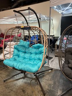 New Swing Hanging Double Birdcage Egg Chair with Stand Indoor Outdoor 700 lbs Capacity
