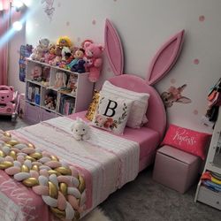 Removable Ears Bunny Twin Bed Pink
