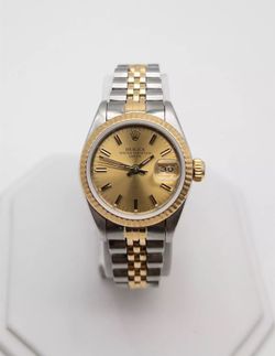 ROLEX DATEJUST 69163 Champagne 18k Yellow Gold SS Ladies Watch SERVICED