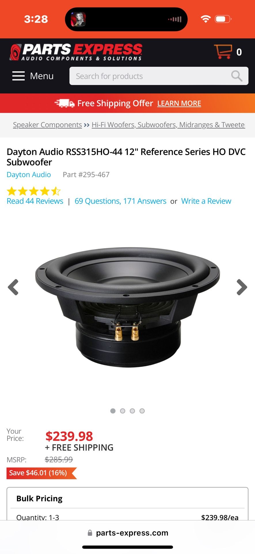 Dayton Audio Reference Series 12” High Output DVC Subwoofer