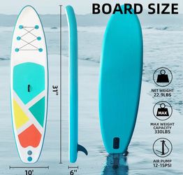 New Inflatable Stand Up Paddle Board with SUP Accessories and Backpack Paddle Boards for Adults. Non-Slip Deck, Wide Stance, Bottom Fin, Double Action