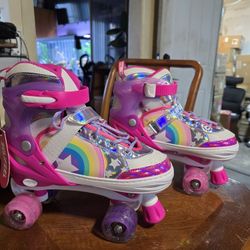 Sulifeel Rainbow Unicon Adjustable 4 Size Large Light Up Wheels Pink Large 4 - 7  